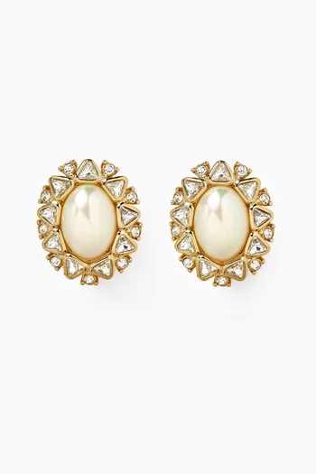 1980s Vintage Faux Pearl Oval Clip-on Earrings