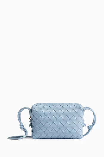 Mini Loop Camera Crossbody Bag in Intrecciato Leather