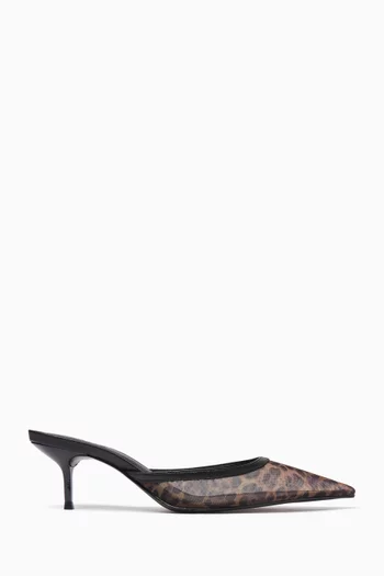 Point-toe 63 Mules in Leopard-print Mesh