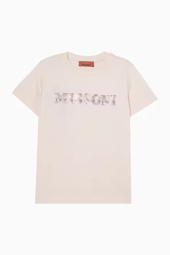 Rhinestone Logo T-shirt in Cotton Jersey
