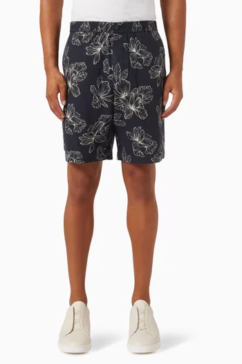 Floral Beach Shorts in Linen-blend
