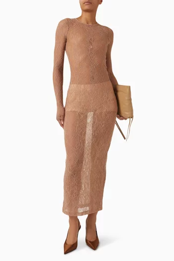 Sheer Long-sleeve Maxi Dress in Lace