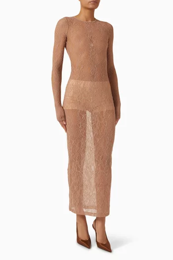 Sheer Long-sleeve Maxi Dress in Lace