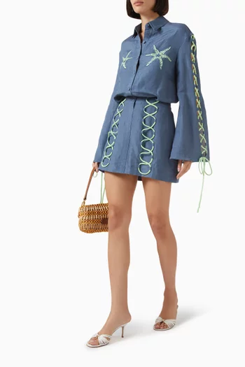 Kiki Lace-up Mini Dress in Denim