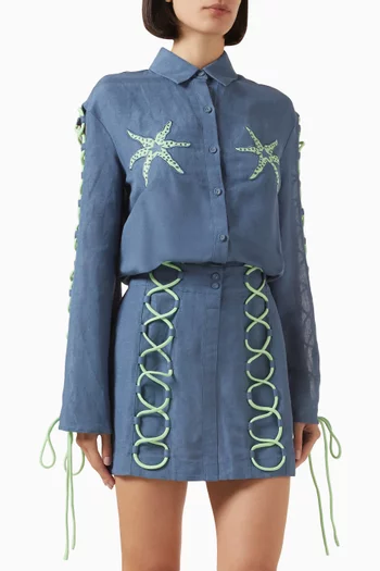 Kiki Lace-up Mini Dress in Denim