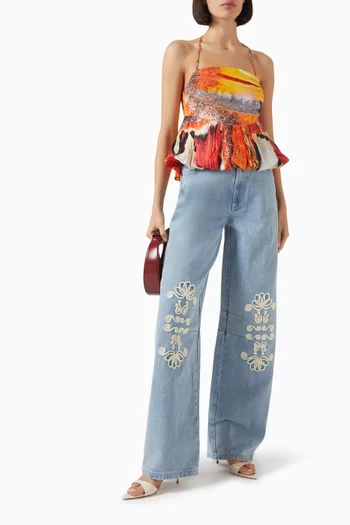 Rumi Butterfly-print Blouse in Linen-blend