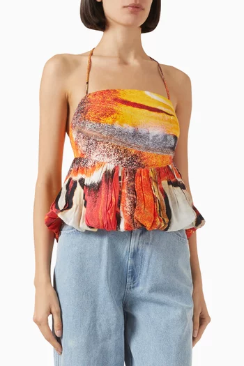 Rumi Butterfly-print Blouse in Linen-blend