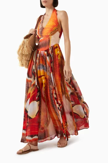 Rumi Butterfly-print Maxi Dress in Linen-blend