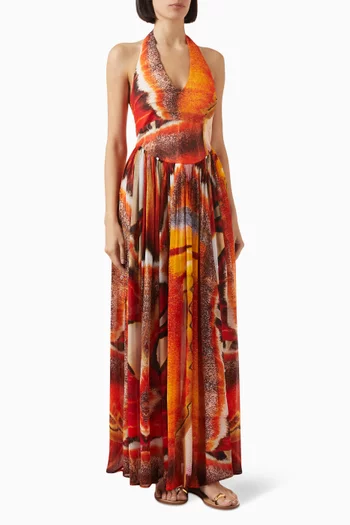 Rumi Butterfly-print Maxi Dress in Linen-blend