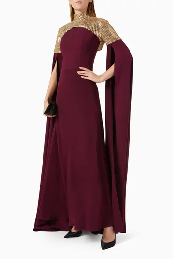 Embellished Cape-style Maxi Dress