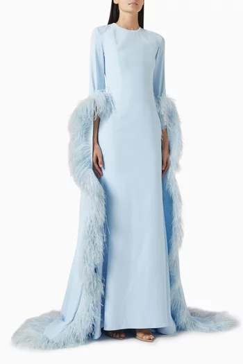 Fur-trim Elongated-sleeves Maxi Dress