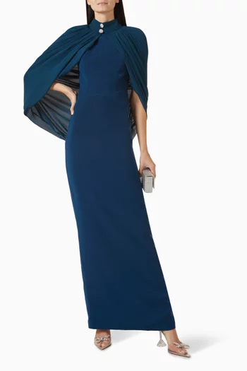 Detachable Cape Maxi Dress