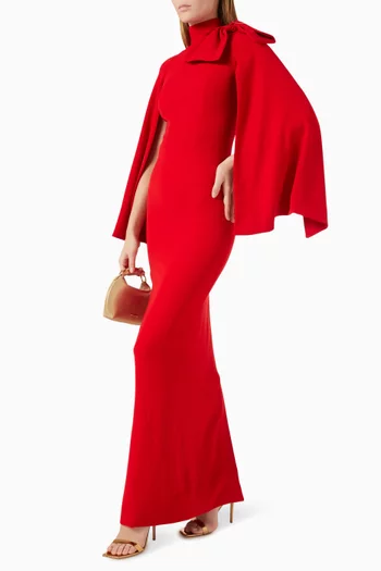 Bow Cape-sleeves Maxi Dress