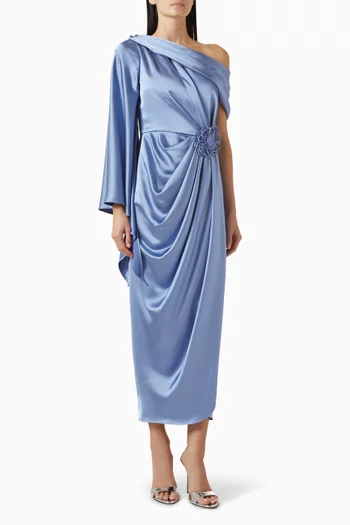 Asymmetrical Midi Dress in Satin
