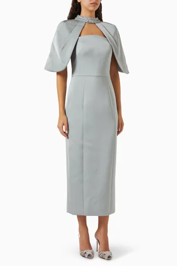 Detachable Cape Midi Dress