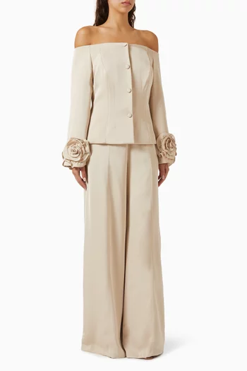 3D Rosette Top & Pants Set in Satin