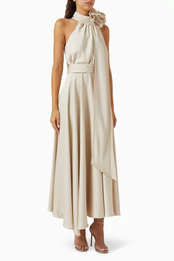 Floral-brooch Dress in Satin