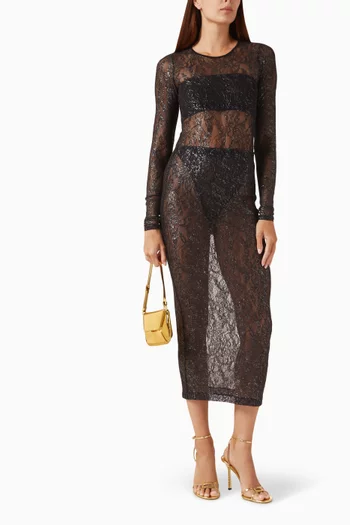 تنورة متوسطة الطول دانتيل شفاف