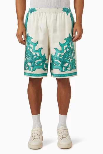Barocco-print Shorts in Silk Twill