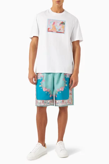 Coral Theatre-print Shorts in Silk-twill
