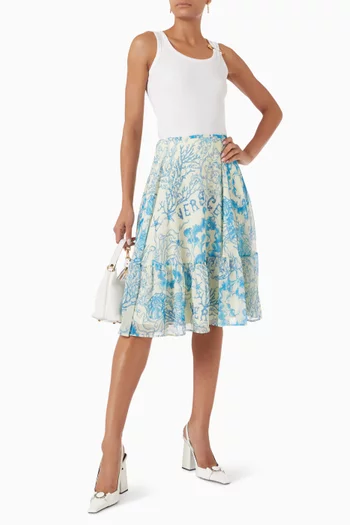 Underwater-print Midi Skirt in Crepe