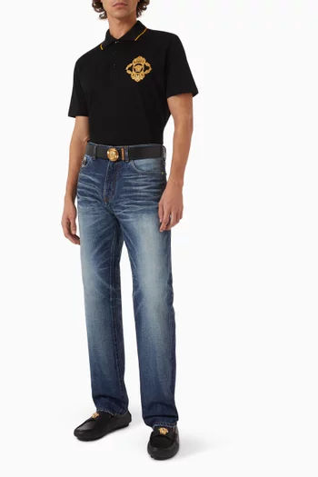 Embroidered Architectural Baroque Polo Shirt in Cotton Piqué