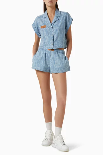 Chambray Jacquard Barocco Shorts in Denim