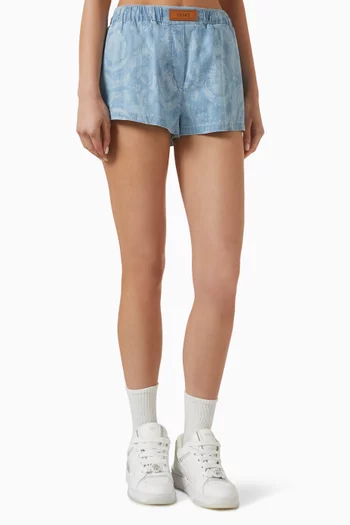Chambray Jacquard Barocco Shorts in Denim