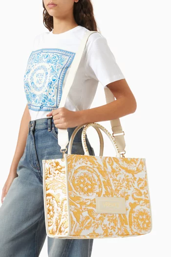 Medium Athena Tote Bag in Raffia & Leather