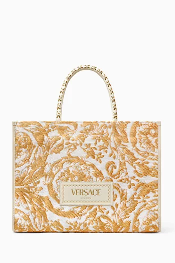 Medium Athena Tote Bag in Raffia & Leather