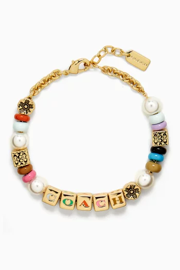 Beaded Logo Cube Bracelet in Gold-plated Brass