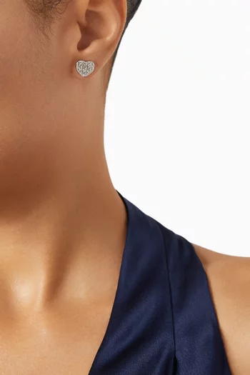 Quilted Heart Stud Earrings in Silver-plated Brass