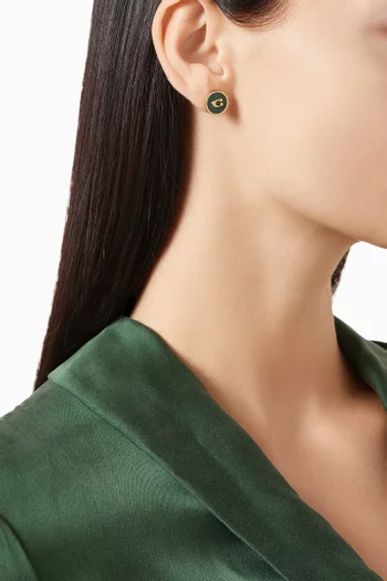 Enamel C Coin Stud Earrings in Gold-plated Brass