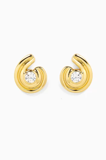 Wave Bezel Twist Stud Earrings in Gold-plated Brass
