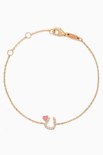 Tiny Bling Arabic Letter "Noon" Diamond Bracelet in 18kt Gold