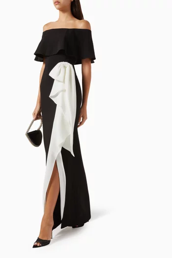 Off-shoulder Flounce Bow Maxi Dress