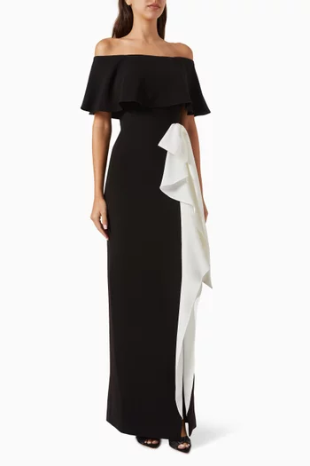 Off-shoulder Flounce Bow Maxi Dress