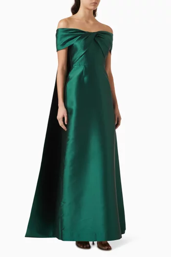 Twist Cape Gown in Taffeta