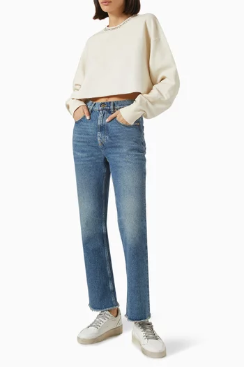 Embellished-neck Cropped Sweatshirt in Cotton-fleece