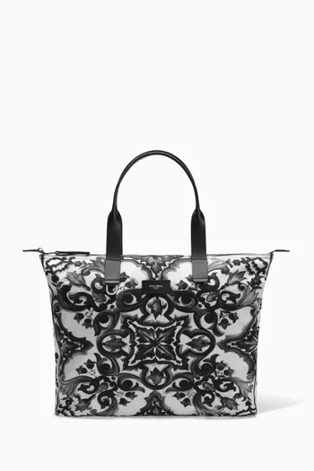 Tote Bag in Majolica-printed Nylon
