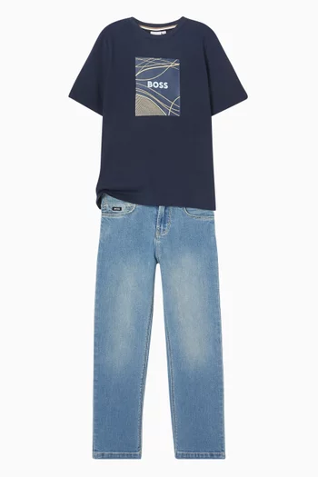 JB SS T-SHIRT IN 100 COTTON JERSEY, FANCY ILLUSTRATION PRINTED AND EMBROIDERED ON THE FRONT. REGULAR FIT:Navy:10Y|218558661