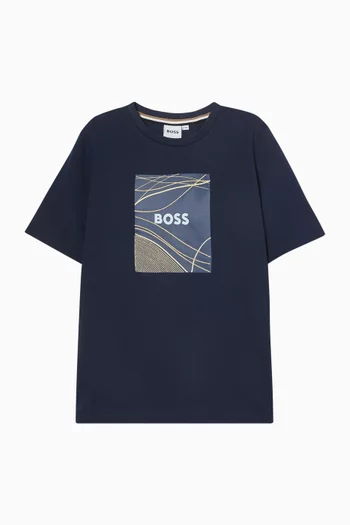 JB SS T-SHIRT IN 100 COTTON JERSEY, FANCY ILLUSTRATION PRINTED AND EMBROIDERED ON THE FRONT. REGULAR FIT:Navy:10Y|218558661