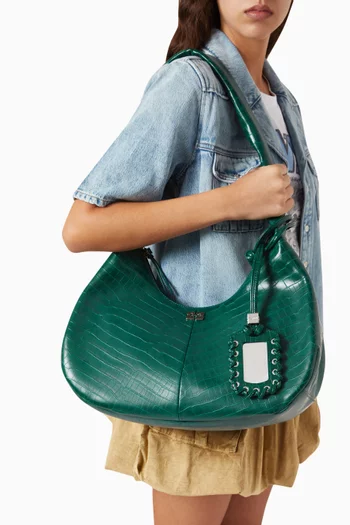 Medium Bou Hobo Bag in Croc-embossed Leather