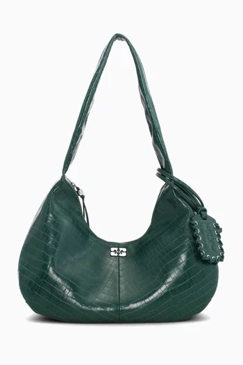 Medium Bou Hobo Bag in Croc-embossed Leather
