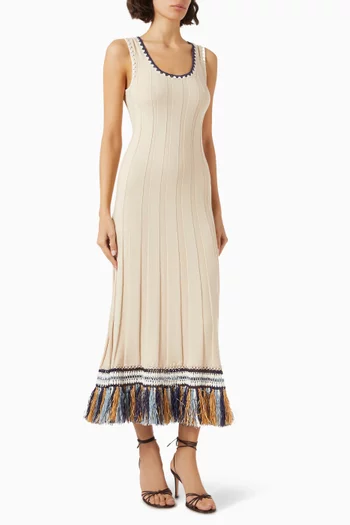 Juliana Fringe Midi Dress in Cotton-blend Knit