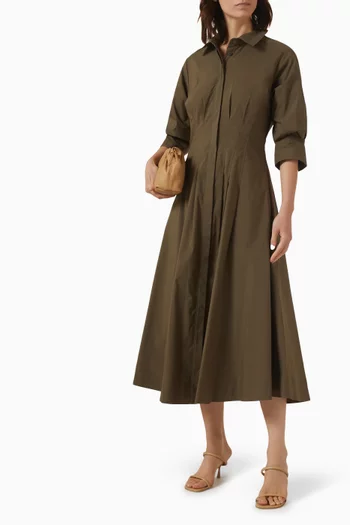 Jazz Pintuck Midi Dress in Cotton Poplin