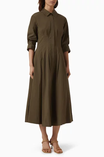 Jazz Pintuck Midi Dress in Cotton Poplin
