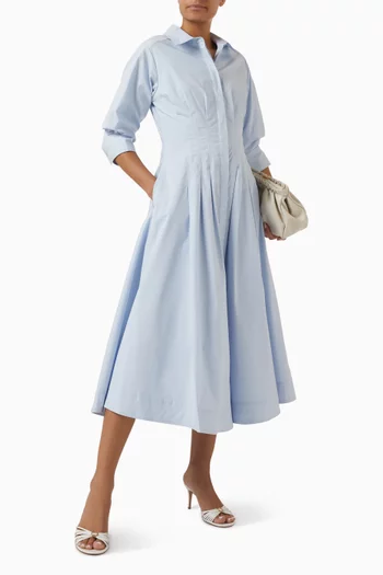 Jazz Pintuck Midi Dress in Cotton Poplin