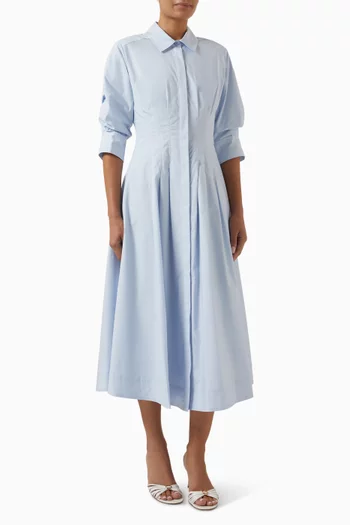 Jazz Pintuck Midi Dress in Cotton Poplin