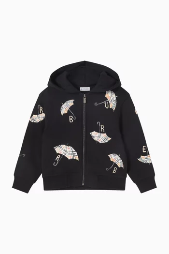 Check Umbrella Zip Hoodie in Cotton